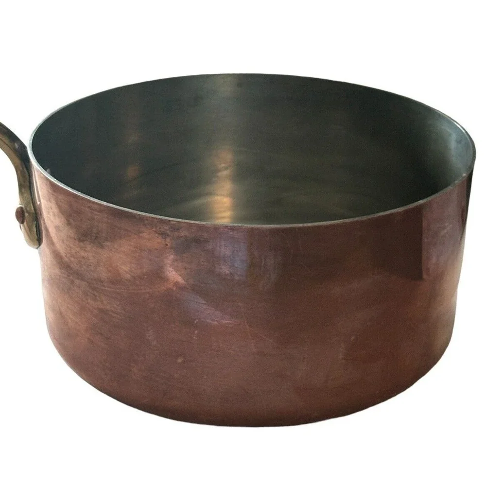 French Copper Sauce Pan 8” X 3 7/8” Brass Handle Made In Vintage Excellent Cond